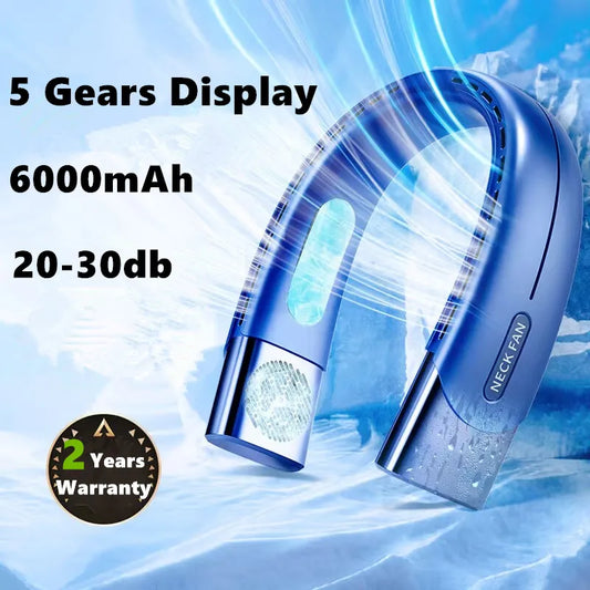 New 6000Mah Portable Neck Fan Cooler USB Rechargeable Mini Electric Fan Small Neck Cooling Fan Bladeless Mini Outdoor Fan